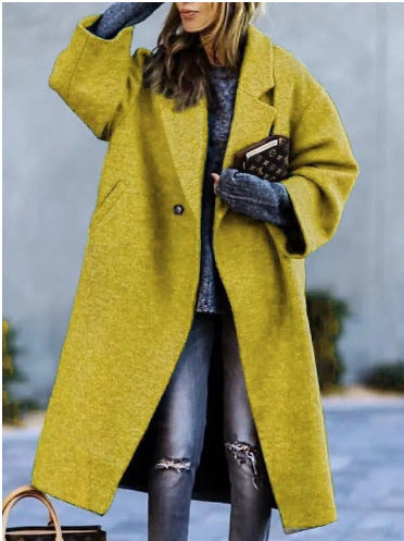 Cassia | Womens Longline Wool Blend Long Coat - Yellow