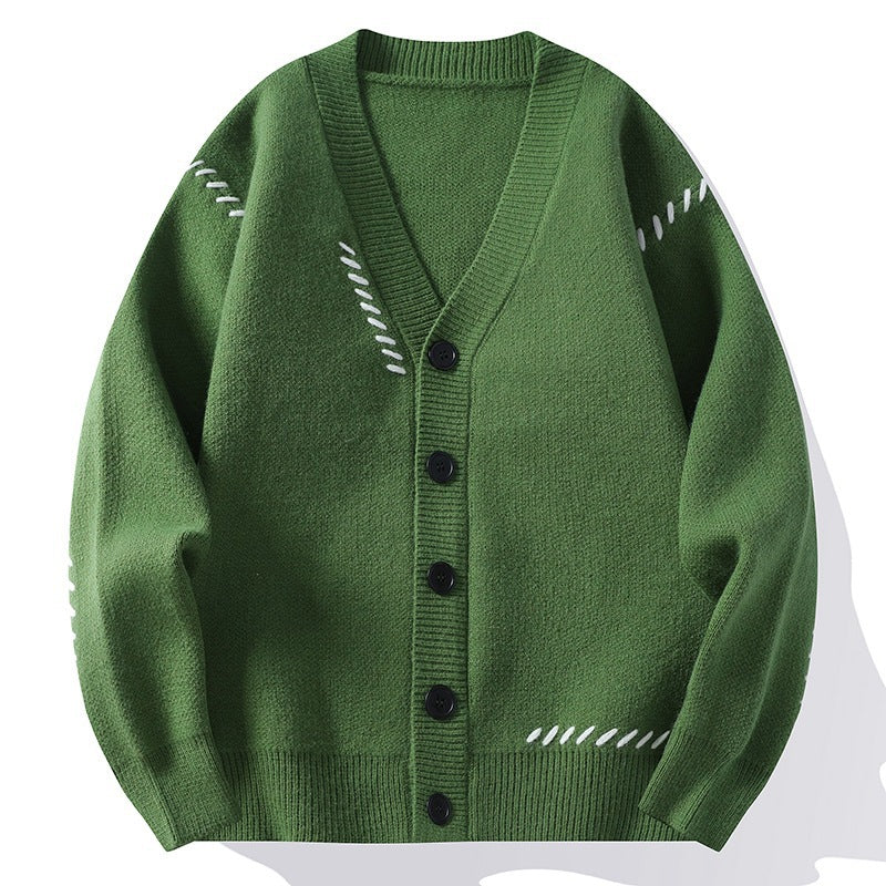 Cassian | Mens V Neck Cardigan Contrast Line Warm Knit - 4