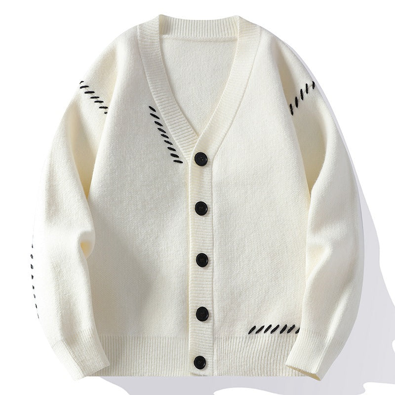 Cassian | Mens V Neck Cardigan Contrast Line Warm Knit - 7