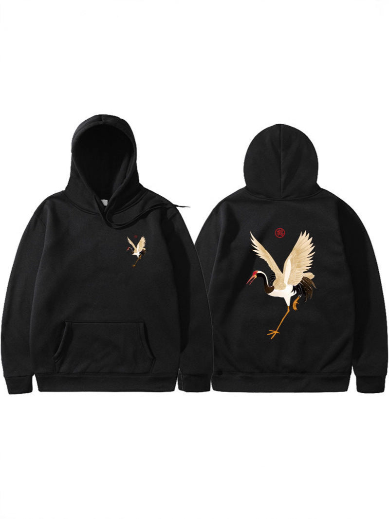 Cassius | Mens Crane Print Hoodie Streetwear Sweatshirt - 1