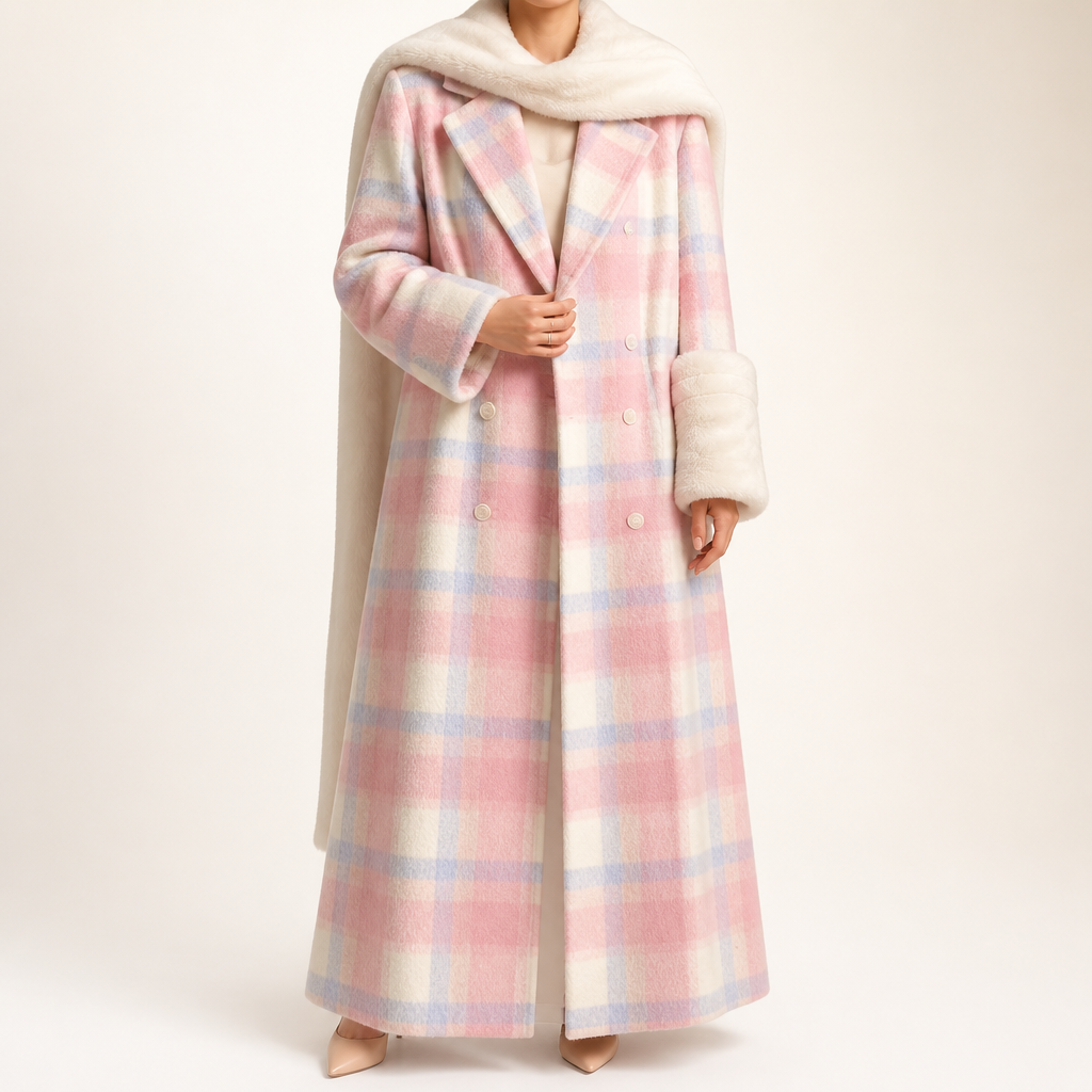 Cecilia | Womens Plaid Wool Blend Warm Winter Coat, Pink