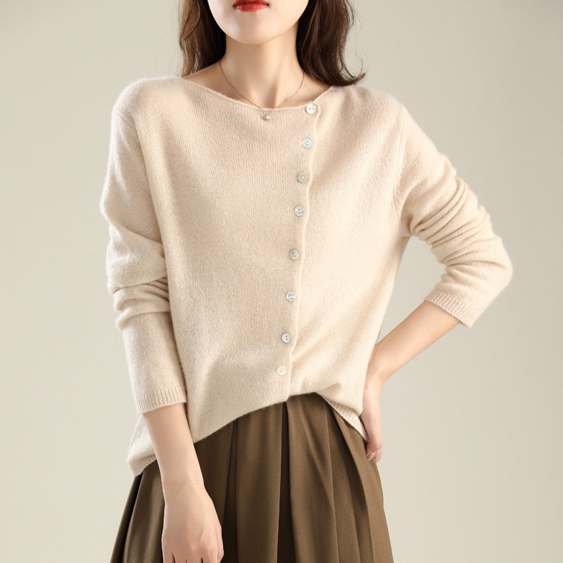 Celestine | Womens Single Breasted Cashmere Touch Cardigan Crew Neck Fine Knit - 1