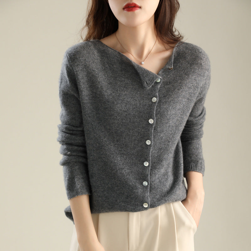 Celestine | Womens Single Breasted Cashmere Touch Cardigan Crew Neck Fine Knit - 2