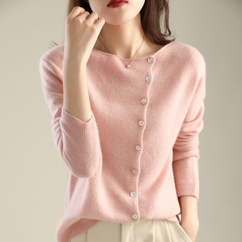 Celestine | Womens Single Breasted Cashmere Touch Cardigan Crew Neck Fine Knit - 3