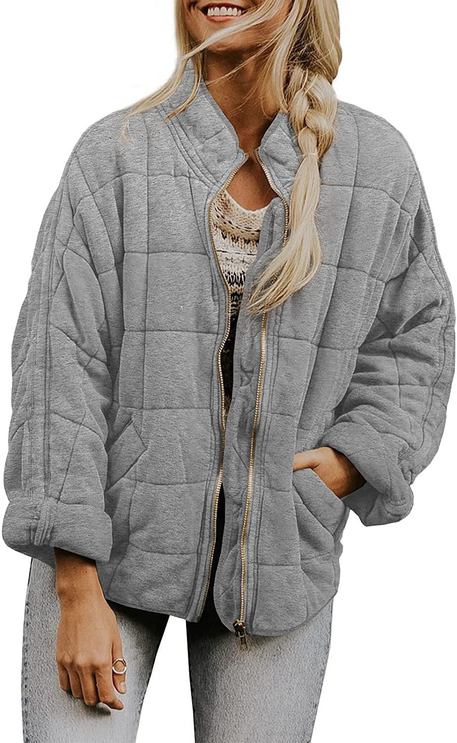 Cilla | Womens Stand Collar Padded Jacket - Light Grey