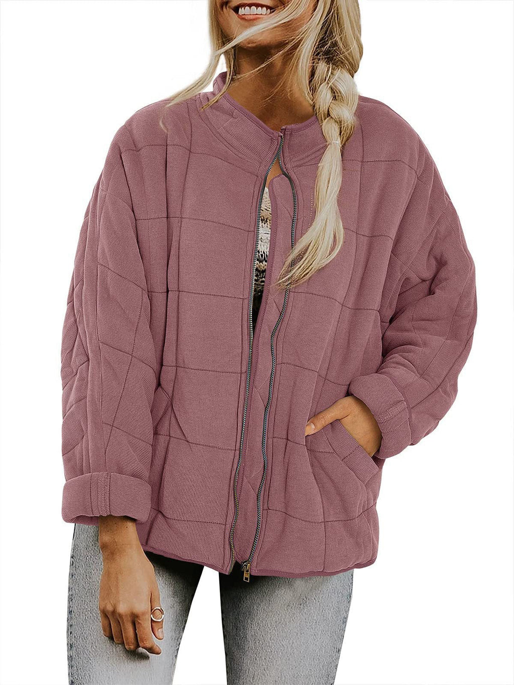 Cilla | Womens Stand Collar Padded Jacket - Lotus Root Powder