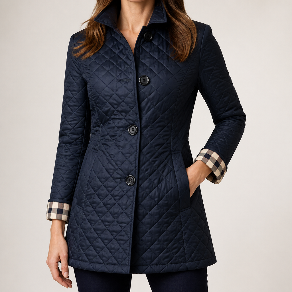 Clara | Womens Quilted Slim Fit Winter Down Light Jacket, Navy Blue