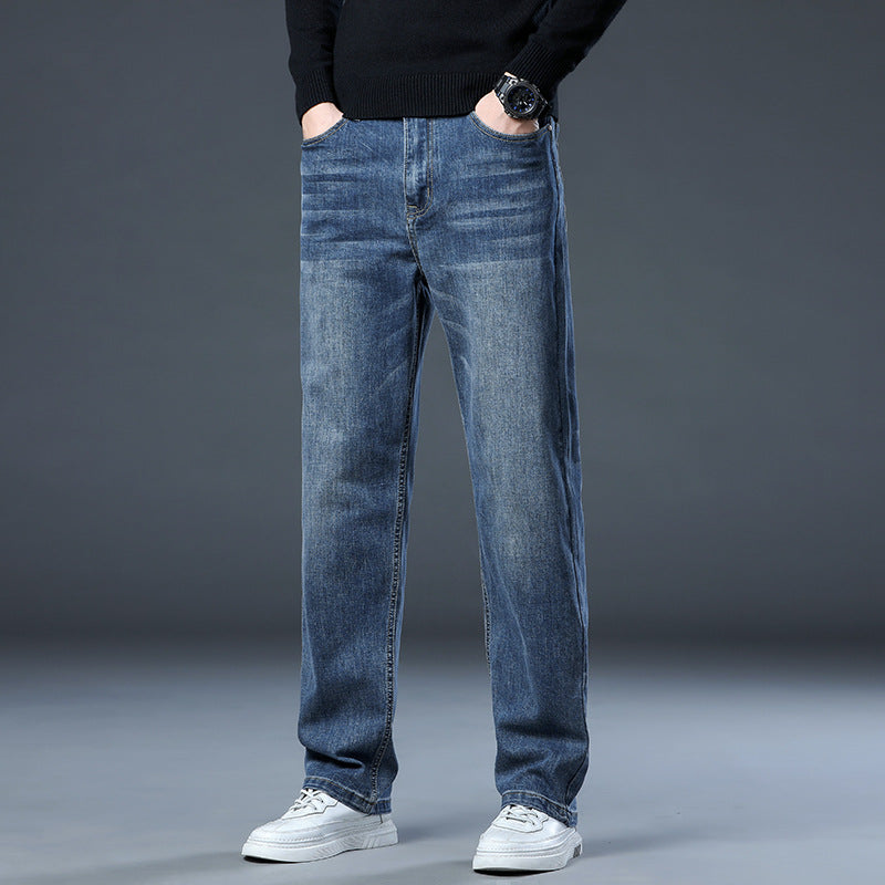 Cole | Straight Leg Stretch Mens Grey Blue Jeans - 1