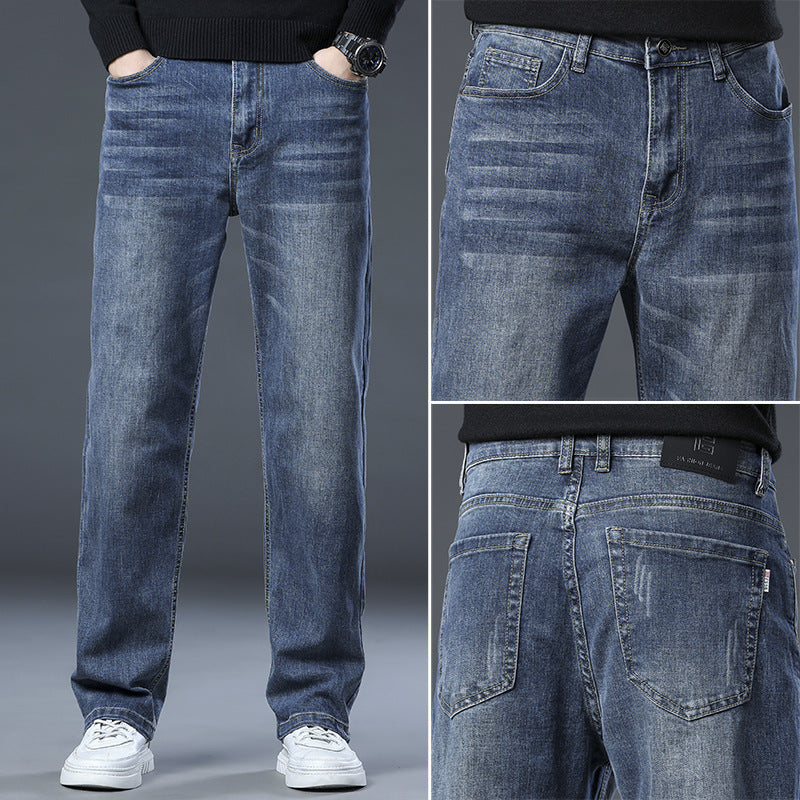 Cole | Straight Leg Stretch Mens Grey Blue Jeans - 6