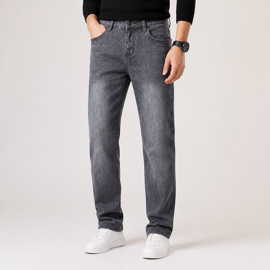 Cole | Straight Leg Stretch Mens Grey Blue Jeans, Grey