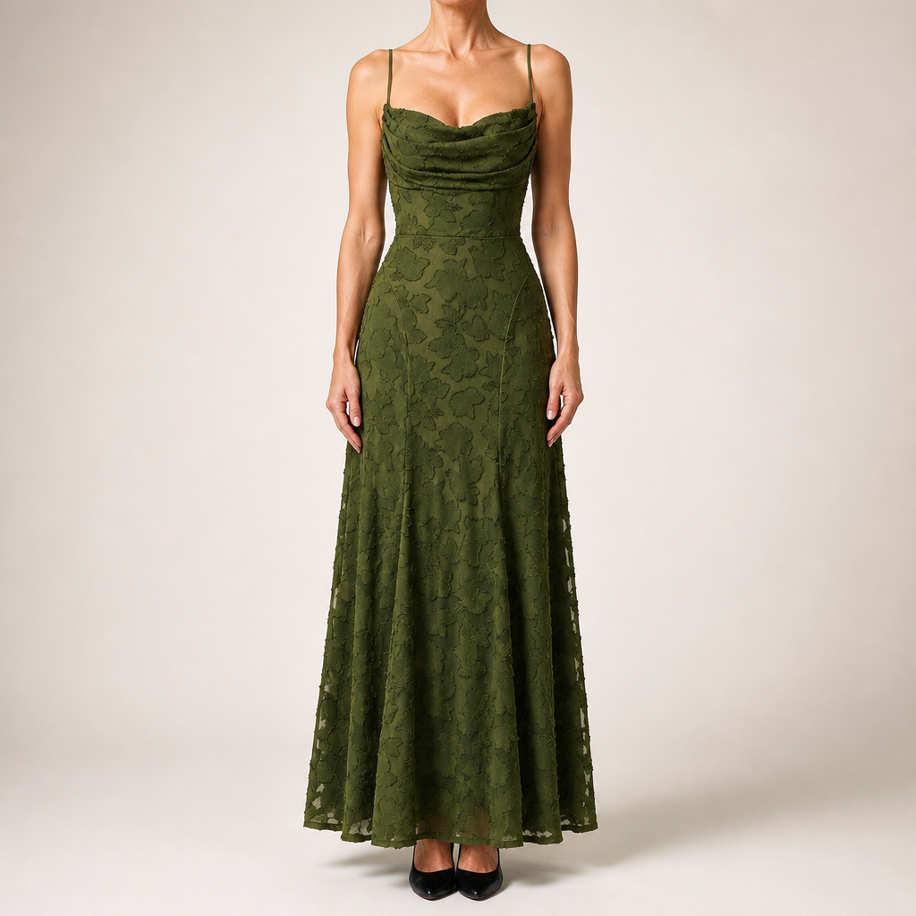 Colette | Womens Wedding Guest Maxi Lace A-Line High Waist Dresses, Army Green