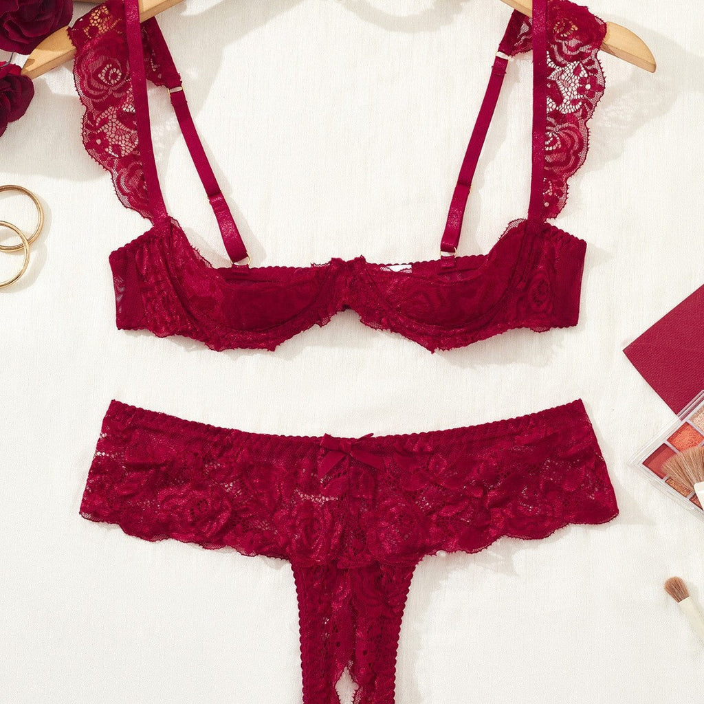 Colette | Womens Lace Bra Thong Lingerie Set - 2