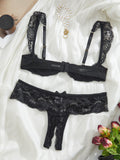 Colette | Womens Lace Bra Thong Lingerie Set - Black