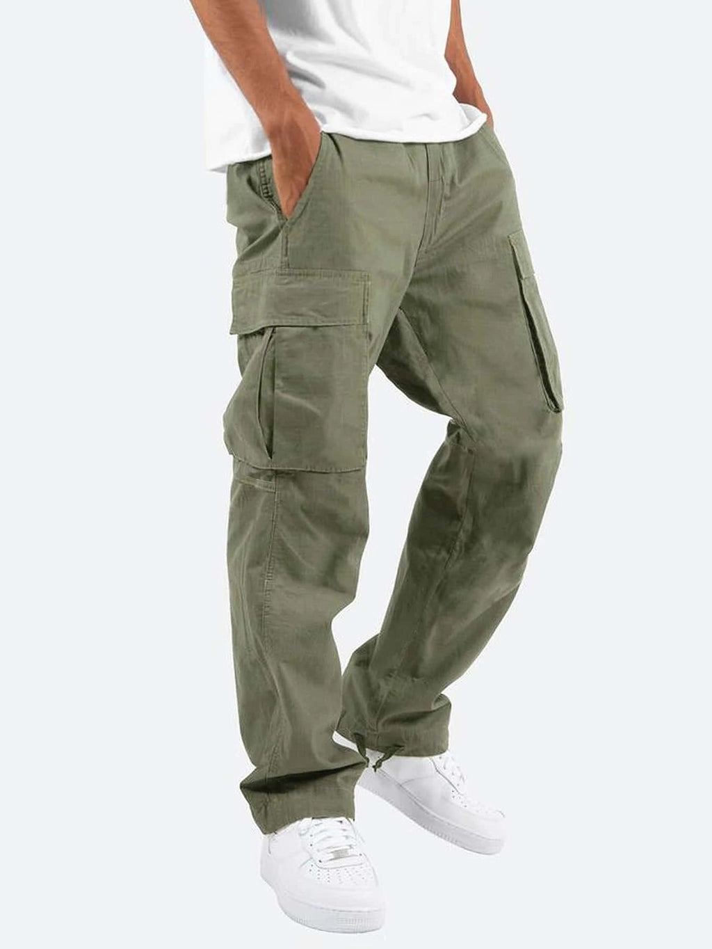 Colter | Mens Drawstring Pocket Cargo Work Trousers Pants - Green