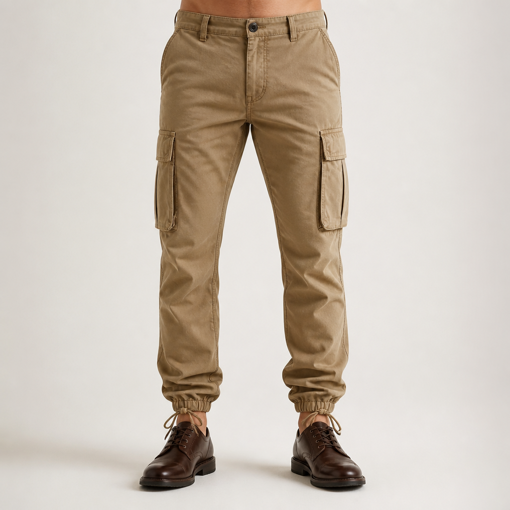 Colter | Mens Drawstring Pocket Cargo Work Trousers Pants, Khaki