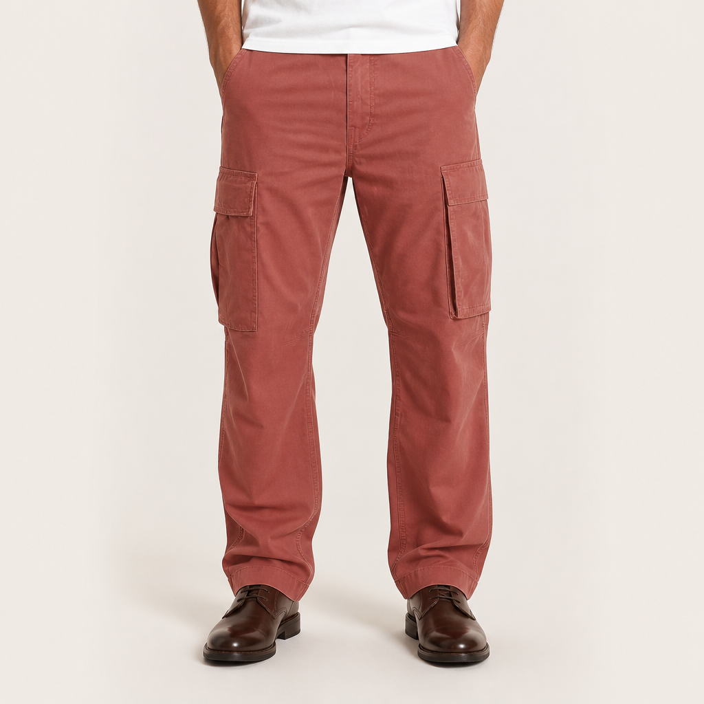 Colter | Mens Drawstring Pocket Cargo Work Trousers Pants, Watermelon Red