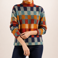 Coralie | Womens Knitted Jumper Checkerboard Long Sleeve Pullover Sweater, Multi