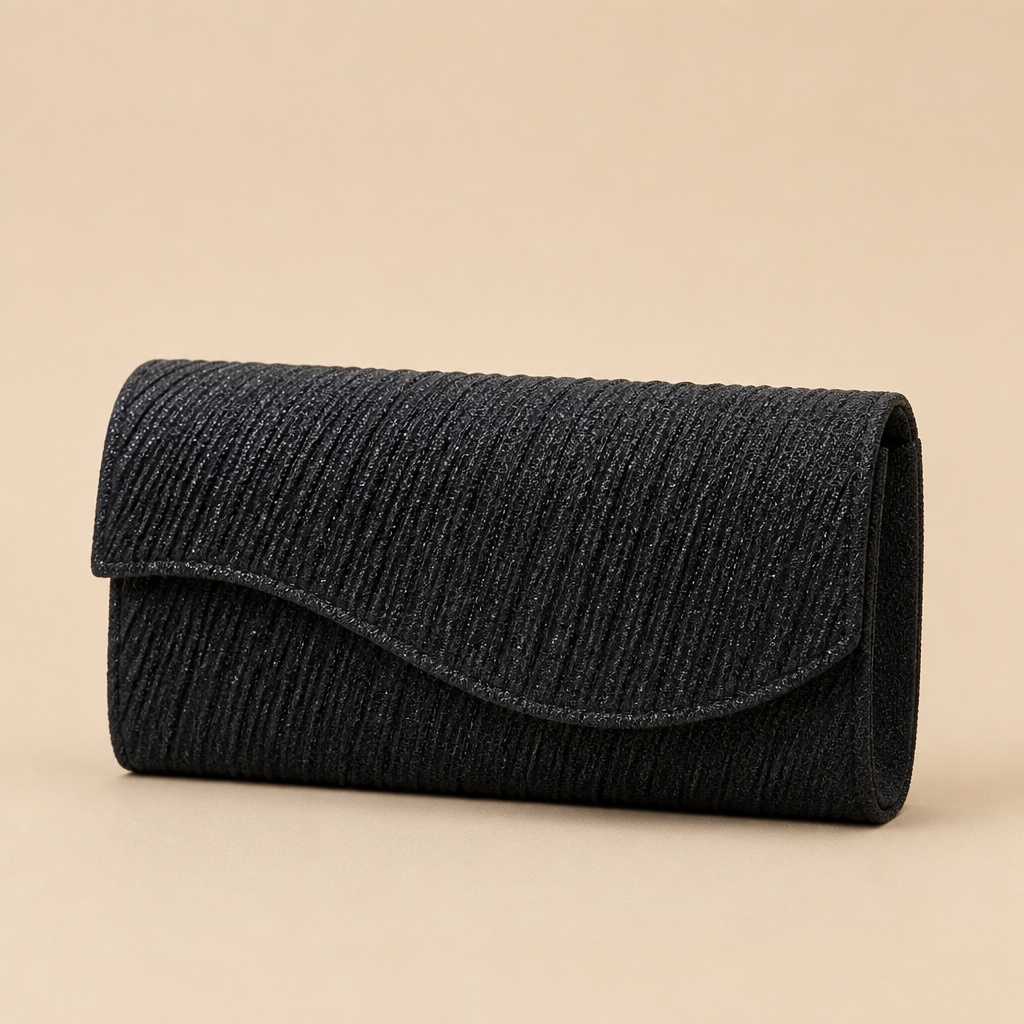 Coralie | Womens Clutch Bag Pleated Evening Party Crossbody Bag, Black 2
