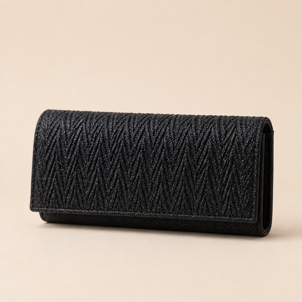 Coralie | Womens Clutch Bag Pleated Evening Party Crossbody Bag, Black 3
