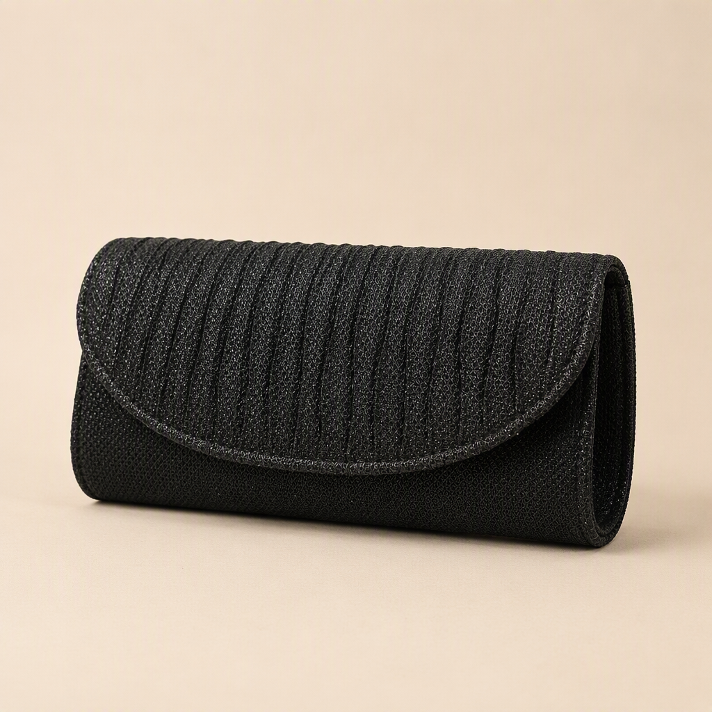 Coralie | Womens Clutch Bag Pleated Evening Party Crossbody Bag, Black 4