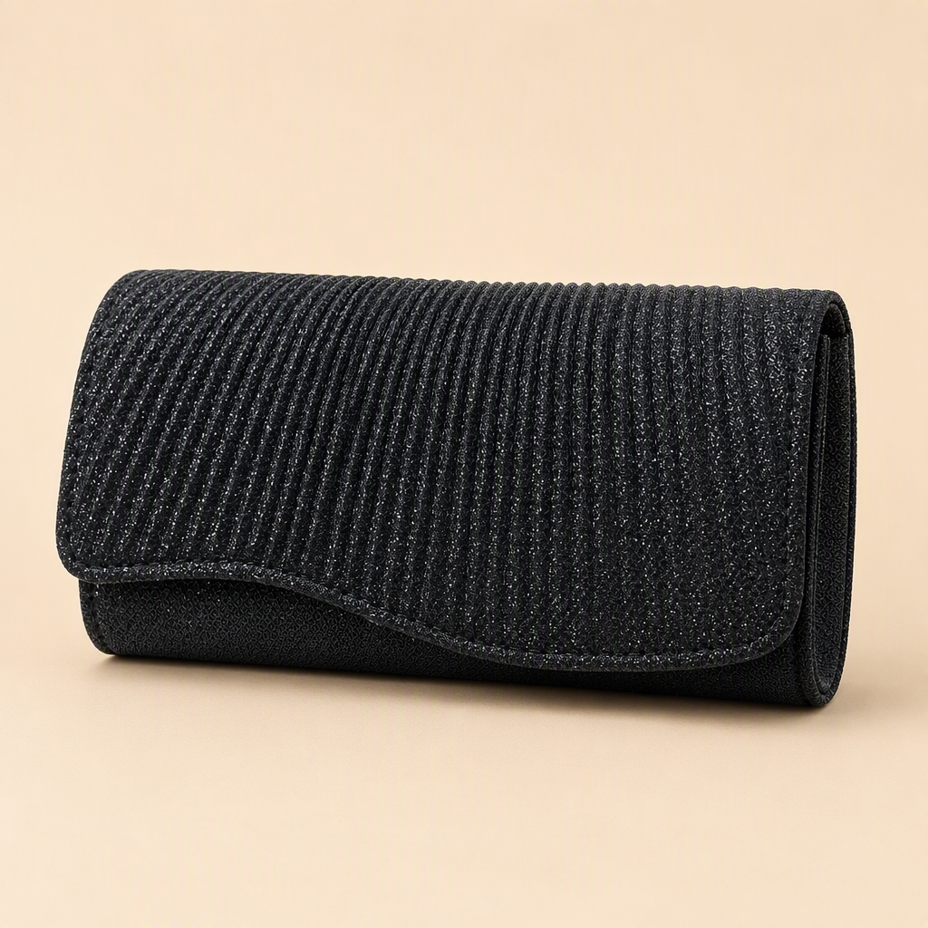Coralie | Womens Clutch Bag Pleated Evening Party Crossbody Bag, Black