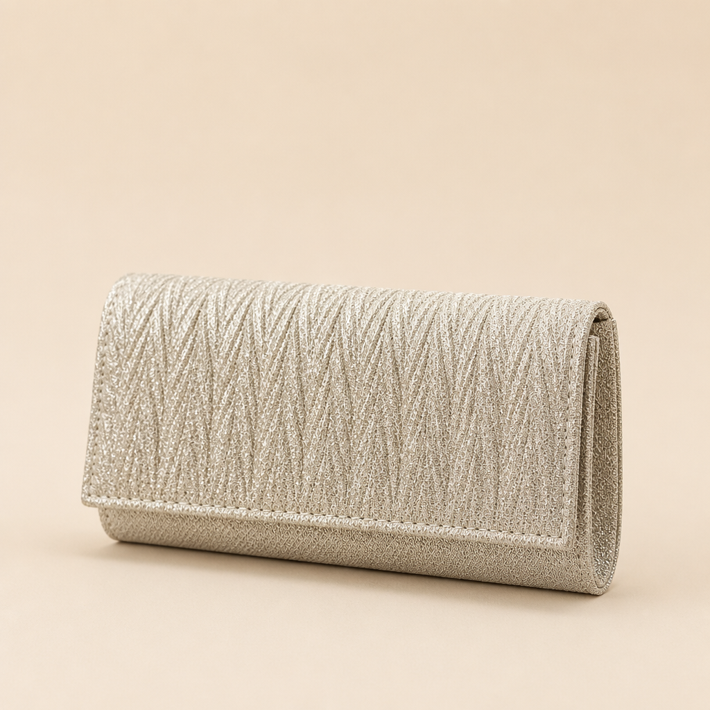 Coralie | Womens Clutch Bag Pleated Evening Party Crossbody Bag, Champagne 3