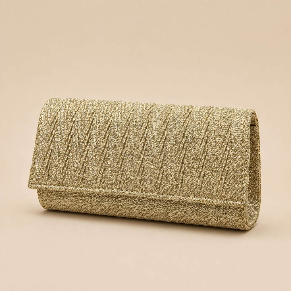Coralie | Womens Clutch Bag Pleated Evening Party Crossbody Bag, Gold 3