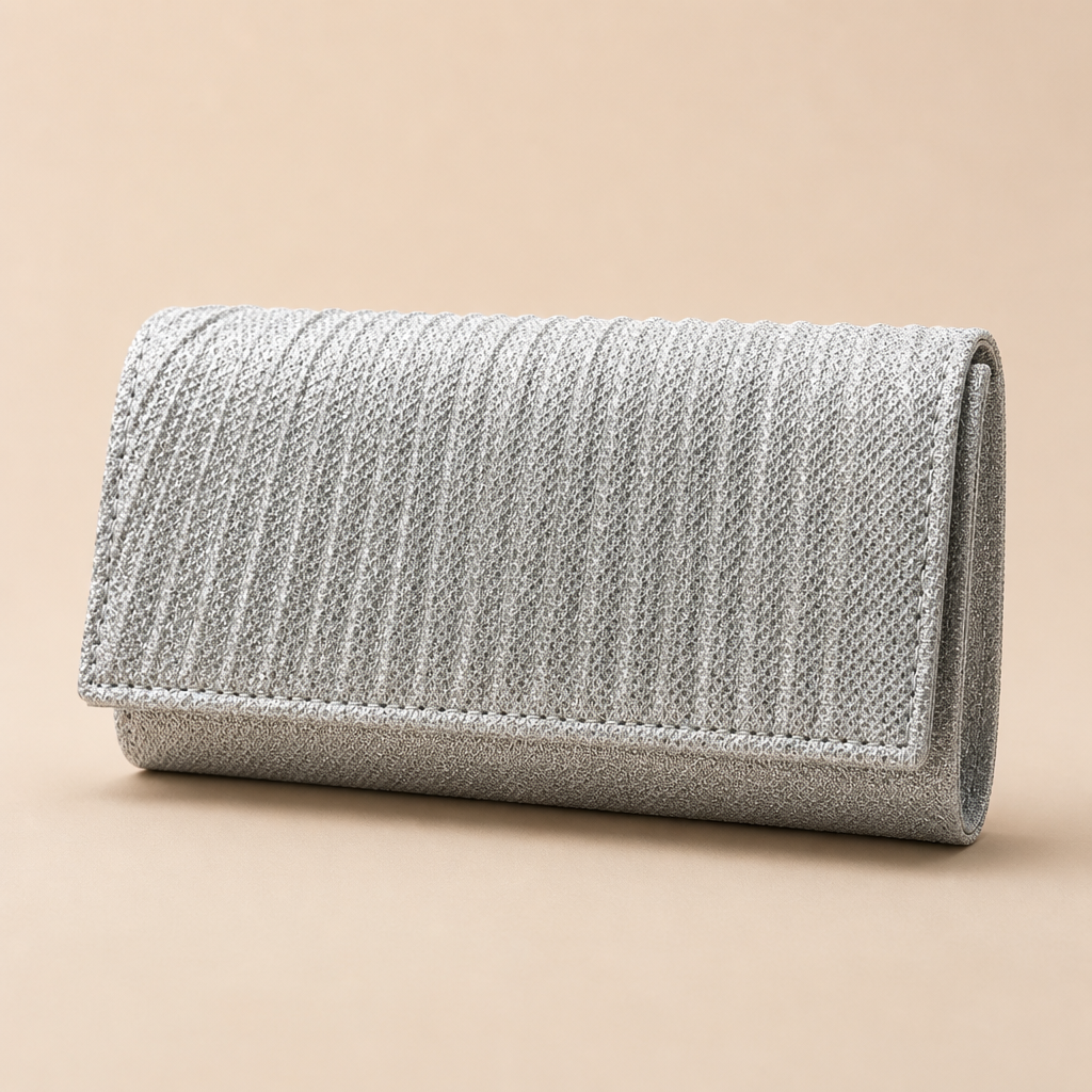 Coralie | Womens Clutch Bag Pleated Evening Party Crossbody Bag, Silver 2