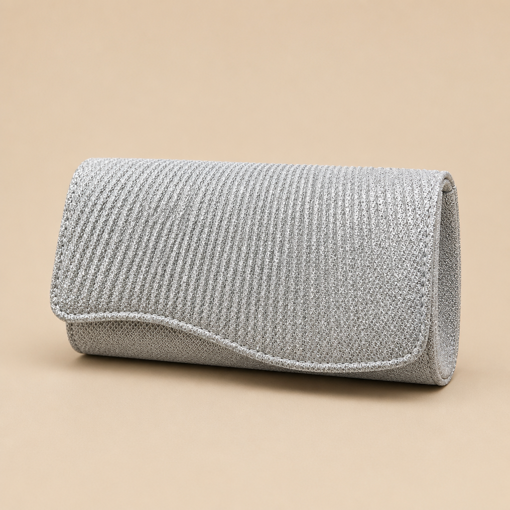 Coralie | Womens Clutch Bag Pleated Evening Party Crossbody Bag, Silver