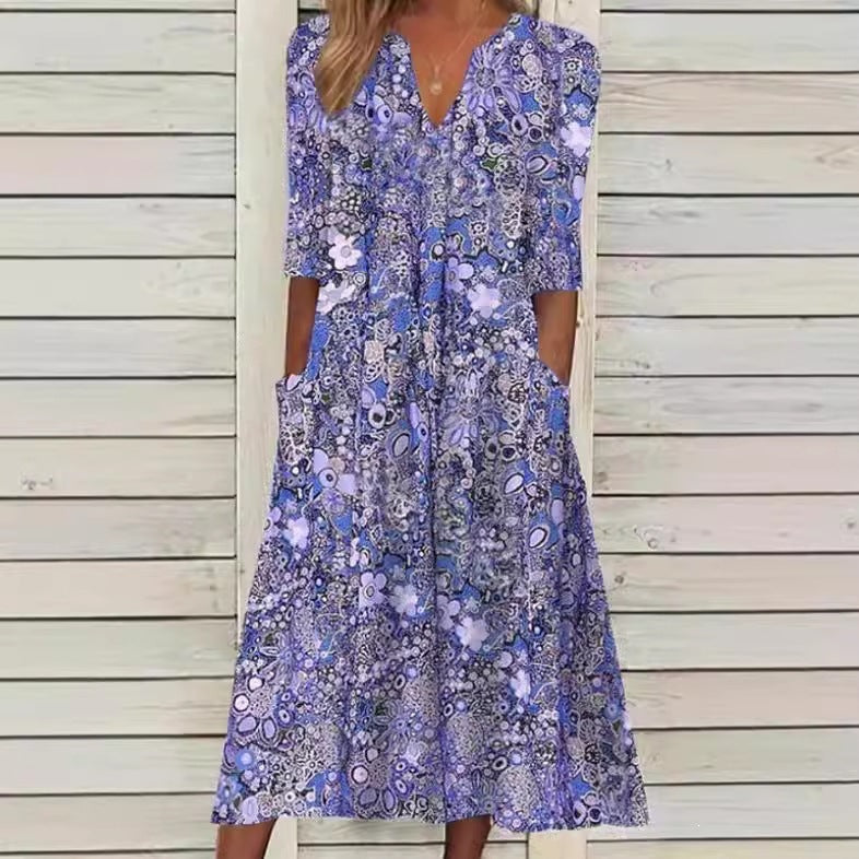 Coraline | Womens V Neck Printed Vacation Dress with Pockets - 2