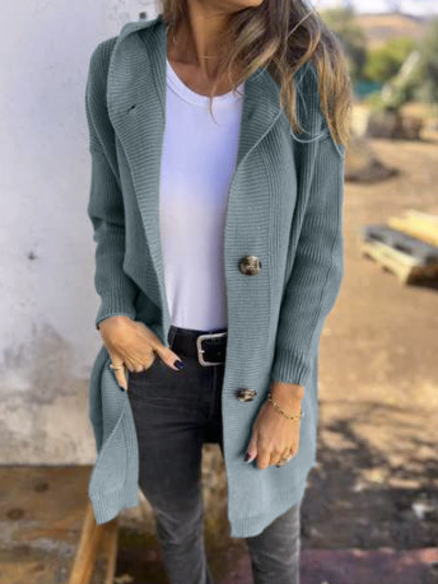 Cordelia | Womens Long Hooded Knit Cardigan Pocket Button Jacket - 10