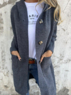 Cordelia | Womens Long Hooded Knit Cardigan Pocket Button Jacket - 4
