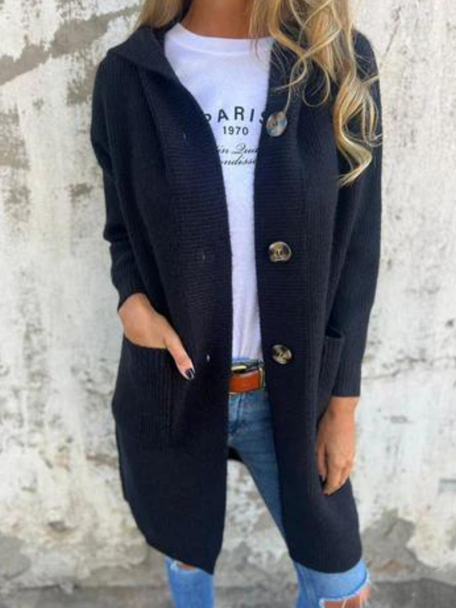 Cordelia | Womens Long Hooded Knit Cardigan Pocket Button Jacket - 9