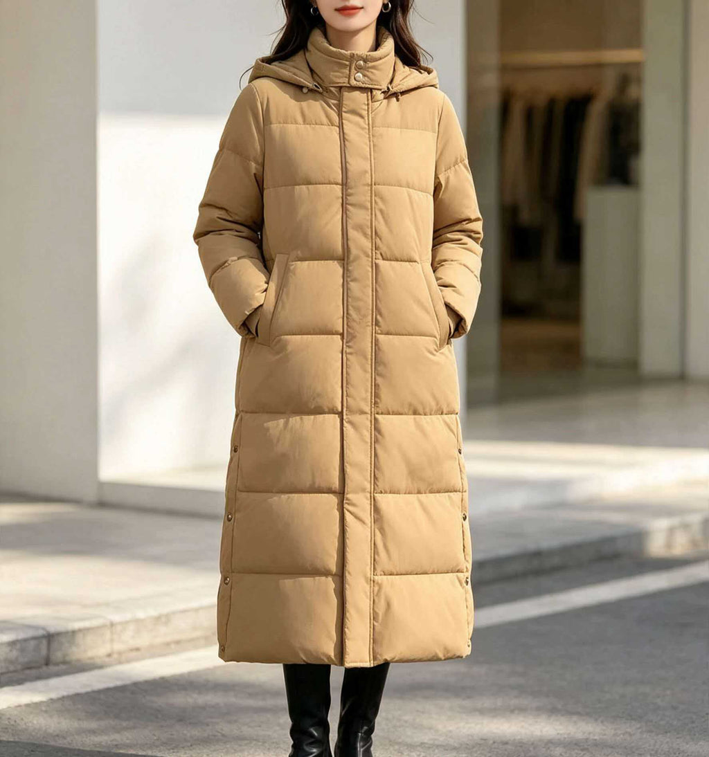 Cordelia | Womens Longline Padded Cotton Coat - Brown