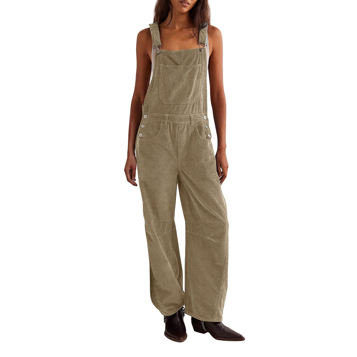 Coretta | Womens Corduroy Dungarees - Khaki