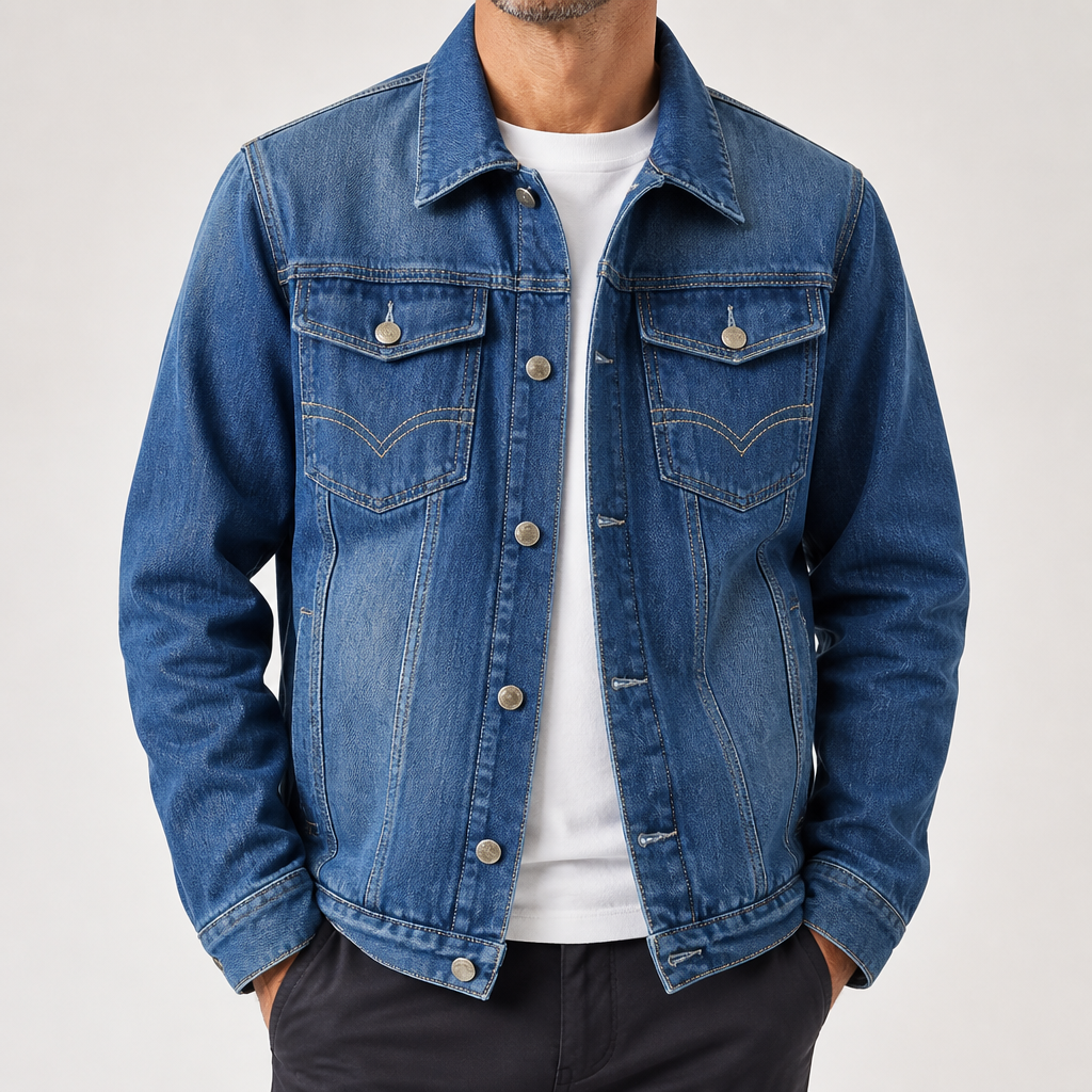 Cormac | Mens Fleece Lined Denim Jean Casual Jacket, Dark Blue 2