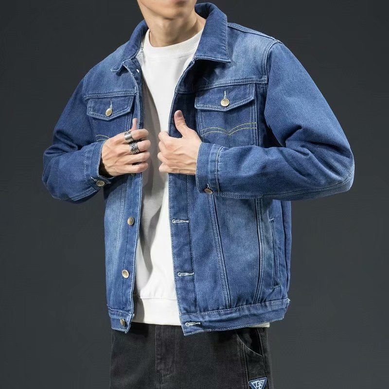 Cormac | Mens Fleece Lined Denim Jacket - Dark Blue