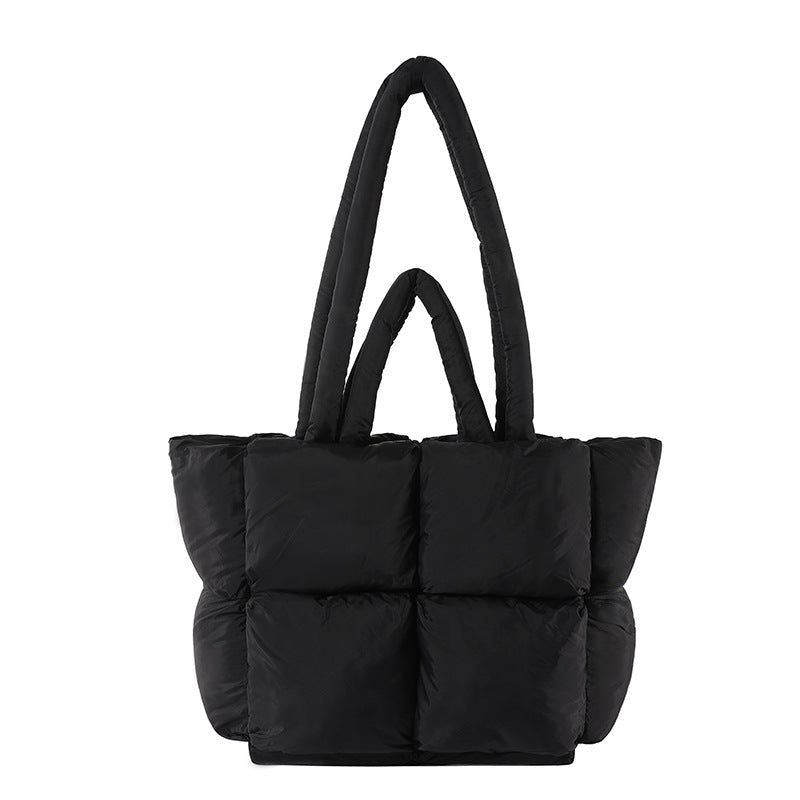 Cosette | Womens Quilted Padded Shoulder Tote Bag - Black