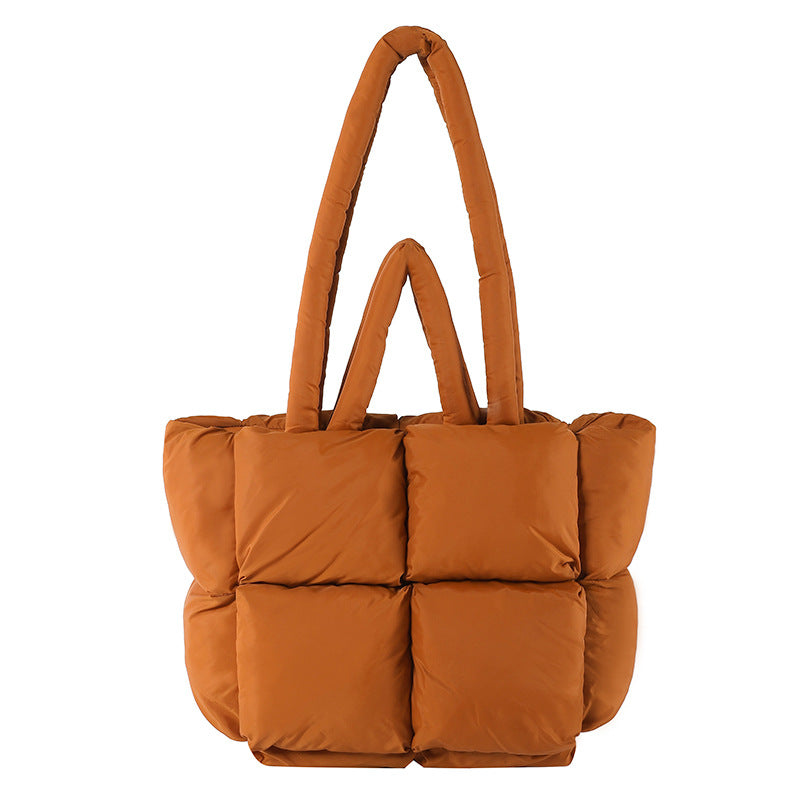 Cosette | Womens Quilted Padded Shoulder Tote Bag - Brown