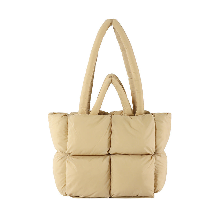 Cosette | Womens Quilted Padded Shoulder Tote Bag - Khaki