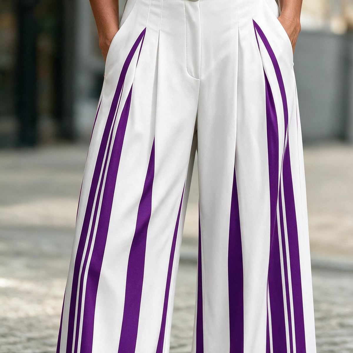 Cosima | Womens Wide Leg Trousers High Waisted Striped Dress Palazzo Pants - 1