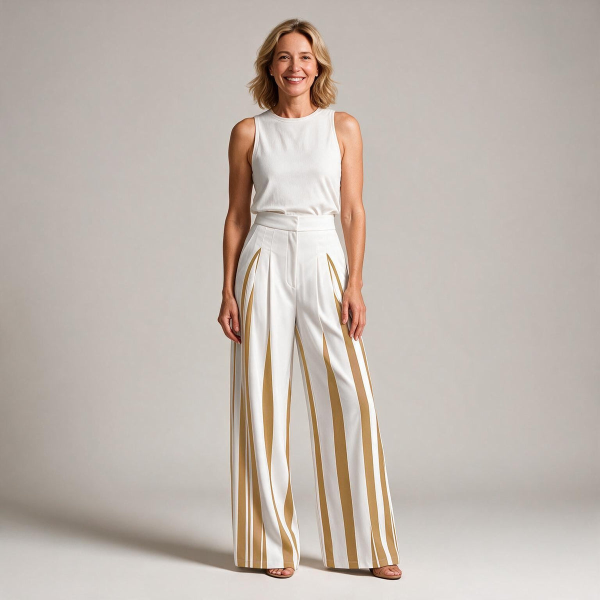 Cosima | Womens Wide Leg Trousers High Waisted Striped Dress Palazzo Pants - Gold