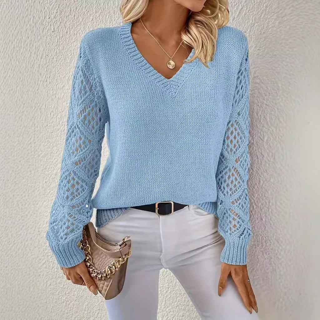 Daphne | Womens Crochet V Neck Knitted Jumper - 5
