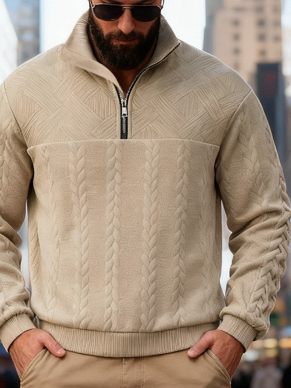 Dashiell | Mens Retro Casual Knitted Pullover Zip Shirt - 2