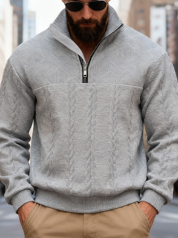 Dashiell | Mens Retro Casual Knitted Pullover Zip Shirt - 4