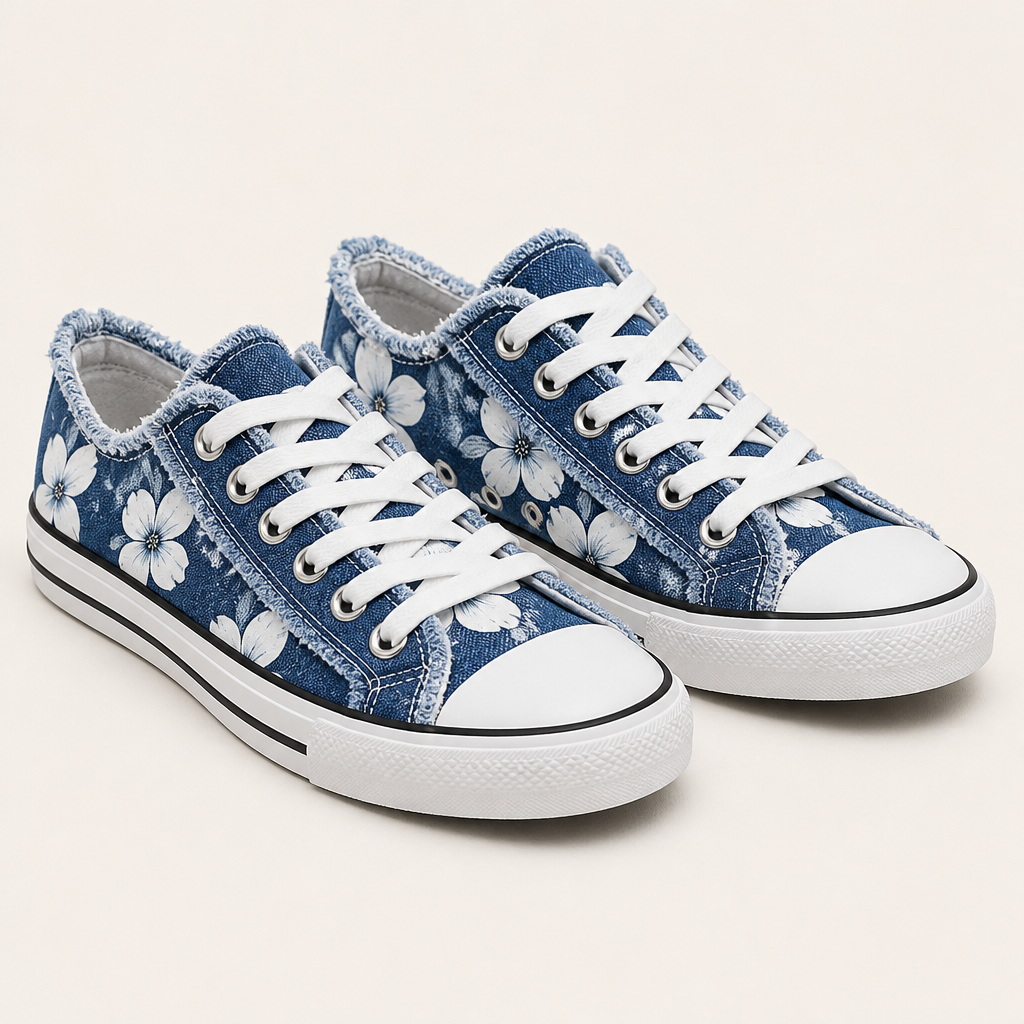 Delia | Womens Trainers Canvas Sneakers Printed Lace Up Flat Shoes, Lily