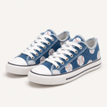 Delia | Womens Trainers Canvas Sneakers Printed Lace Up Flat Shoes, White
