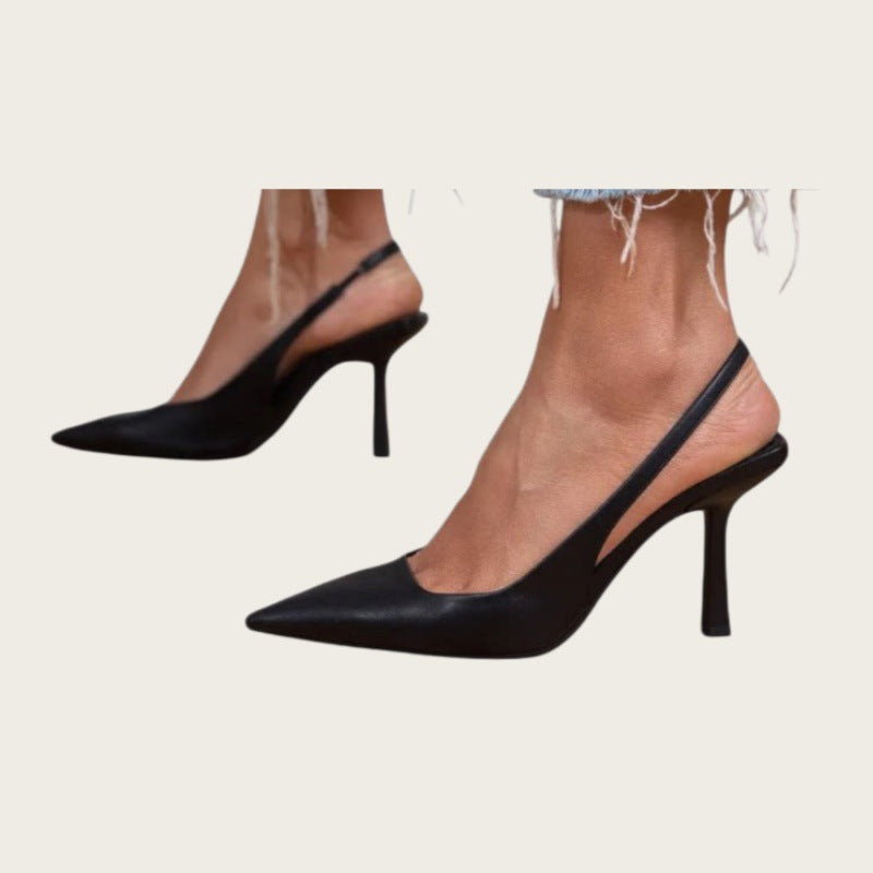 Delphi | Womens Pointed Toe Stiletto Heeled Strappy Black Sandals - 5