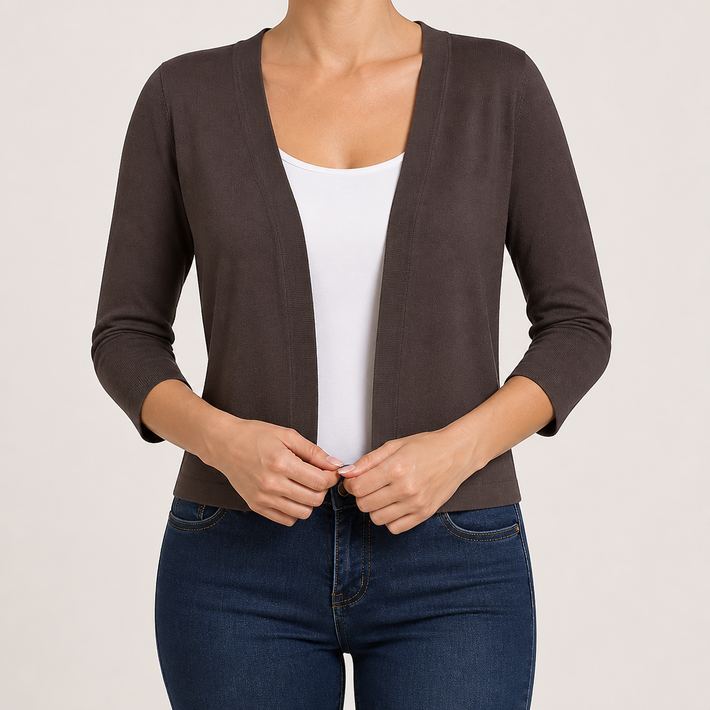 Delphine | Womens Cardigan Knitted Short Coat Versatile Outerwear, Brown