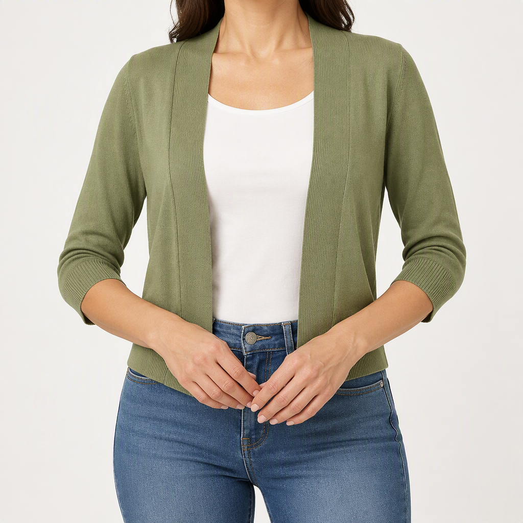 Delphine | Womens Cardigan Knitted Short Coat Versatile Outerwear, Olive Green